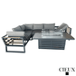 CIEUX Sectional Avignon 2 Piece Outdoor Patio Aluminum Metal L-Shaped Sectional Sofa with Adjustable Seats Set and Alsace Fire Pit Adjustable Height Table in Midnight Grey with Sunbrella Cushions in Canvas Charcoal