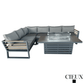 CIEUX Sectional Avignon 2 Piece Outdoor Patio Aluminum Metal L-Shaped Sectional Sofa with Adjustable Seats Set and Alsace Fire Pit Adjustable Height Table in Midnight Grey with Sunbrella Cushions in Canvas Charcoal