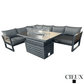 CIEUX Sectional Avignon 2 Piece Outdoor Patio Aluminum Metal L-Shaped Sectional Sofa with Adjustable Seats Set and Alsace Fire Pit Adjustable Height Table in Midnight Grey with Sunbrella Cushions in Canvas Charcoal