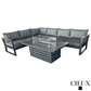 CIEUX Sectional Avignon 2 Piece Outdoor Patio Aluminum Metal L-Shaped Sectional Sofa with Adjustable Seats Set and Alsace Fire Pit Adjustable Height Table in Midnight Grey with Sunbrella Cushions in Canvas Charcoal
