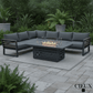 CIEUX Avignon 2 Piece Outdoor Patio Aluminum Metal L Shaped Sectional Sofa with Adjustable Seats Set and Alsace Fire Pit Adjustable Height Table in Midnight Grey with Sunbrella Cushions in Canvas Charcoal, image 1
