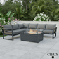 CIEUX Sectional Avignon 2 Piece Outdoor Patio Aluminum Metal L-Shaped Sectional Sofa with Adjustable Seats Set and Annency Fire Pit Coffee Table in Midnight Grey with Sunbrella Cushions in Canvas Charcoal