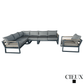 CIEUX Sectional Avignon 2 Piece Outdoor Patio Aluminum Metal L-Shaped Sectional Sofa with Adjustable Seats Set and Club Chair in Midnight Grey with Sunbrella Cushions in Canvas Charcoal