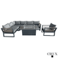 CIEUX Sectional Avignon 3 Piece Outdoor Patio Aluminum Metal L-Shaped Sectional Sofa with Adjustable Seats and Club Chair Set and Alsace Fire Pit Adjustable Height Table in Midnight Grey with Sunbrella Cushions in Canvas Charcoal