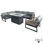 CIEUX Avignon 3 Piece Outdoor Patio Aluminum Metal L Shaped Sectional Sofa with Adjustable Seats and Club Chair Set and Alsace Fire Pit Adjustable Height Table in Midnight Grey with Sunbrella Cushions in Canvas Charcoal, image 5