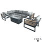 CIEUX Avignon 3 Piece Outdoor Patio Aluminum Metal L Shaped Sectional Sofa with Adjustable Seats and Club Chair Set and Alsace Fire Pit Adjustable Height Table in Midnight Grey with Sunbrella Cushions in Canvas Charcoal, image 2