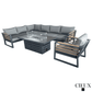 CIEUX Sectional Avignon 3 Piece Outdoor Patio Aluminum Metal L-Shaped Sectional Sofa with Adjustable Seats and Club Chair Set and Alsace Fire Pit Adjustable Height Table in Midnight Grey with Sunbrella Cushions in Canvas Charcoal
