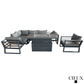 CIEUX Sectional Avignon 3 Piece Outdoor Patio Aluminum Metal L-Shaped Sectional Sofa with Adjustable Seats and Club Chair Set and Alsace Fire Pit Adjustable Height Table in Midnight Grey with Sunbrella Cushions in Canvas Charcoal