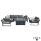 CIEUX Sectional Avignon 3 Piece Outdoor Patio Aluminum Metal L-Shaped Sectional Sofa with Adjustable Seats and Club Chair Set and Alsace Fire Pit Adjustable Height Table in Midnight Grey with Sunbrella Cushions in Canvas Charcoal
