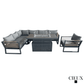 CIEUX Sectional Avignon 3 Piece Outdoor Patio Aluminum Metal L-Shaped Sectional Sofa with Adjustable Seats and Club Chair Set and Alsace Fire Pit Adjustable Height Table in Midnight Grey with Sunbrella Cushions in Canvas Charcoal