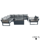 CIEUX Sectional Avignon 3 Piece Outdoor Patio Aluminum Metal L-Shaped Sectional Sofa with Adjustable Seats and Club Chair Set and Annency Fire Pit Coffee Table in Midnight Grey with Sunbrella Cushions in Canvas Charcoal