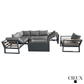 CIEUX Sectional Avignon 3 Piece Outdoor Patio Aluminum Metal L-Shaped Sectional Sofa with Adjustable Seats and Club Chair Set and Annency Fire Pit Coffee Table in Midnight Grey with Sunbrella Cushions in Canvas Charcoal