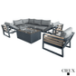 CIEUX Sectional Avignon 3 Piece Outdoor Patio Aluminum Metal L-Shaped Sectional Sofa with Adjustable Seats and Club Chair Set and Annency Fire Pit Coffee Table in Midnight Grey with Sunbrella Cushions in Canvas Charcoal
