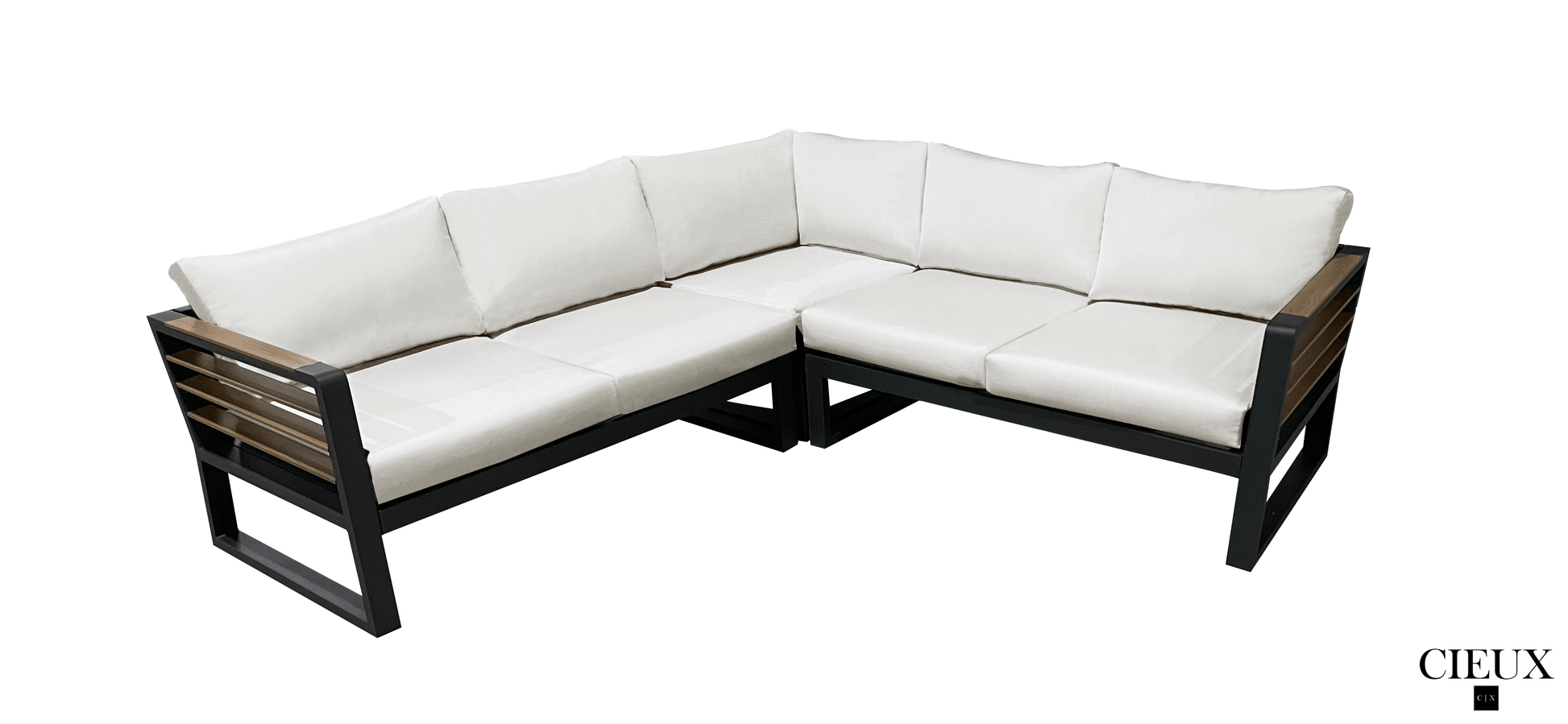 CIEUX Sectional Avignon Outdoor Patio Aluminum Metal Corner Sectional Sofa in Black with Sunbrella Cushions - Available in 2 Colours