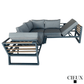 CIEUX Sectional Avignon Outdoor Patio Aluminum Metal Corner Sectional Sofa with Adjustable Seats in Midnight Grey with Sunbrella Cushions in Canvas Charcoal