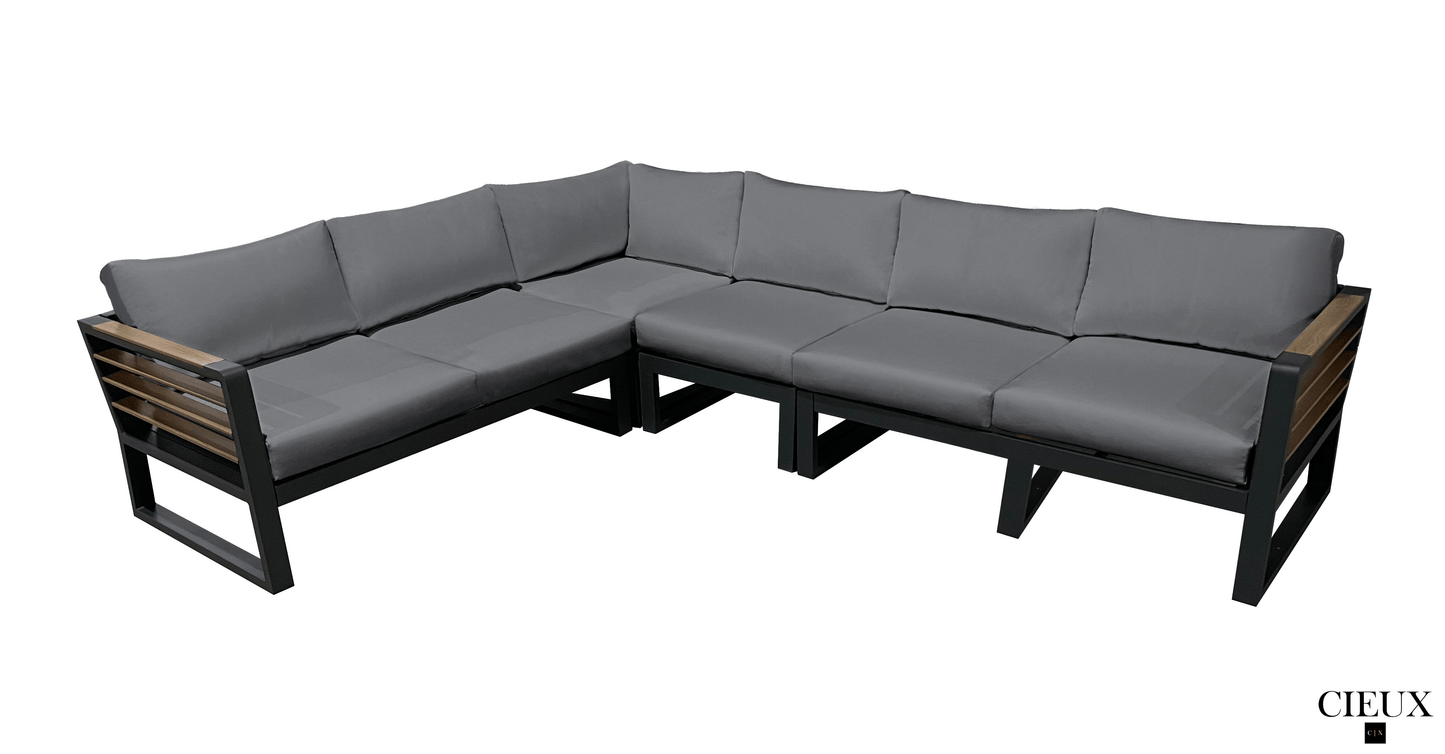 CIEUX Sectional Avignon Outdoor Patio Aluminum Metal L-Shaped Sectional Sofa in Black with Sunbrella Cushions - Available in 2 Colours