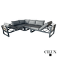 CIEUX Avignon 2 Piece Outdoor Patio Aluminum Metal L Shaped Sectional Sofa with Adjustable Seats Set and Club Chair in Midnight Grey with Sunbrella Cushions in Canvas Charcoal, image 6
