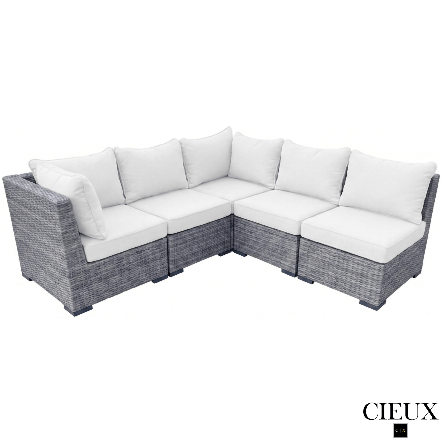 CIEUX Sectional Cannes Outdoor Patio Wicker Corner Sectional Sofa in Grey Wicker with Sunbrella Cushions in Canvas Natural