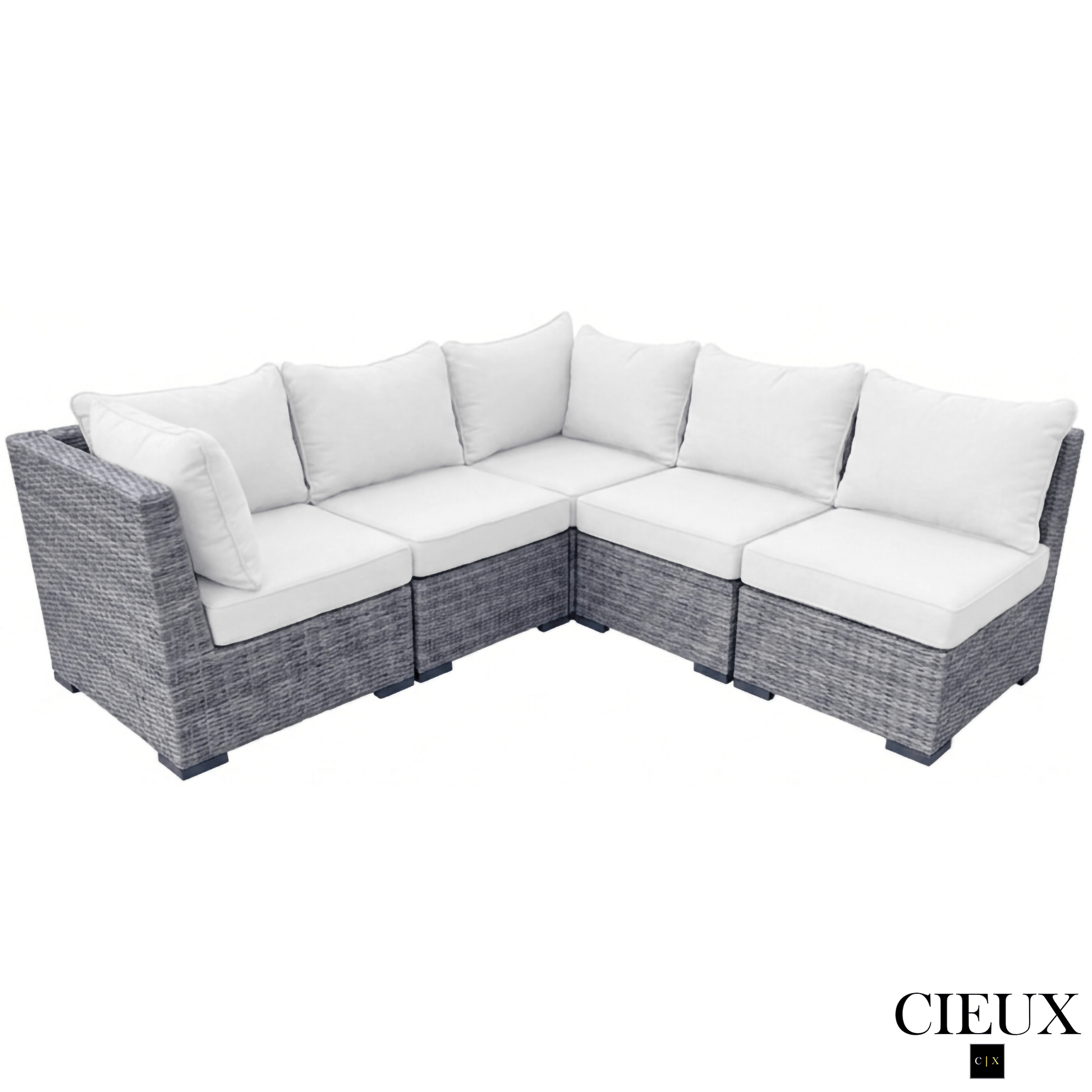CIEUX Sectional Cannes Outdoor Patio Wicker Corner Sectional Sofa in Grey Wicker with Sunbrella Cushions in Canvas Natural