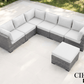 CIEUX Sectional Cannes Outdoor Patio Wicker L-Shaped Sectional Sofa with Ottoman in Grey Wicker with Sunbrella Cushions in Canvas Natural