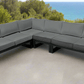 Avignon Outdoor Patio Aluminum Metal L-Shaped Sectional Sofa in Midnight Grey with Sunbrella Cushions in Canvas Charcoal
