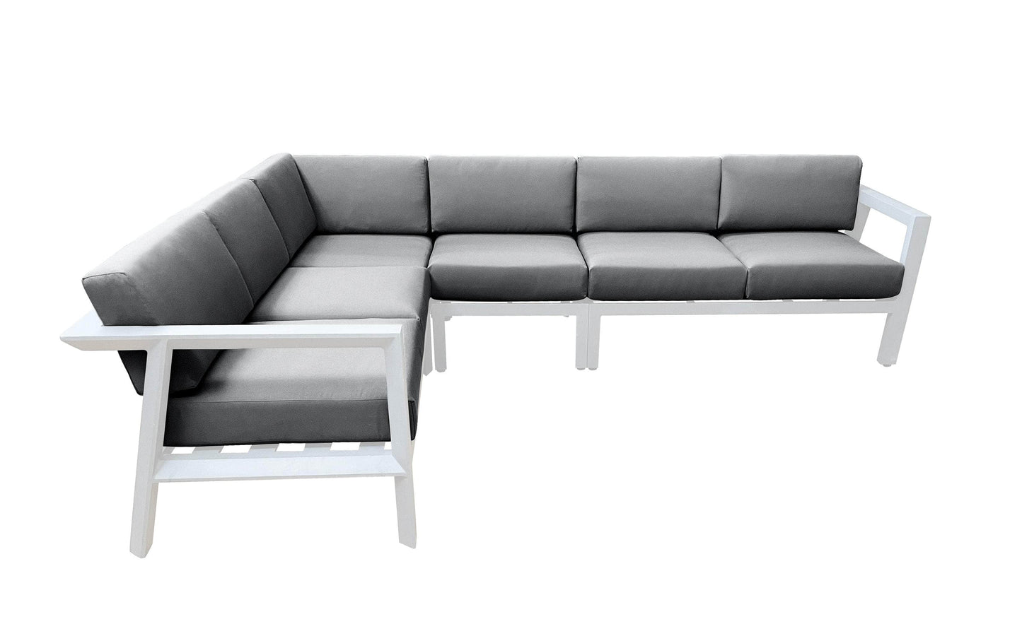 CIEUX Corsica Outdoor Patio Aluminum Metal L Shaped Sectional Sofa in White with Sunbrella Cushions, image 6