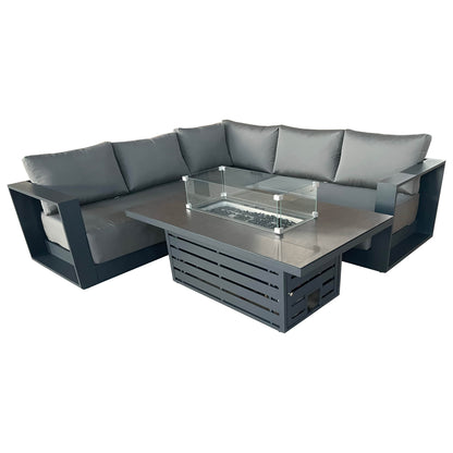 CIEUX Lyon 2 Piece Outdoor Patio Aluminum Metal Corner Sectional and Alsace Fire Pit Adjustable Height Table in Midnight Grey with Sunbrella Cushions, image 3