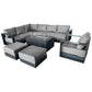CIEUX Lyon 5 Piece Outdoor Patio Aluminum Metal L Shaped Sectional Sofa, Club Chair, 2 Ottomans, and Annency Fire Pit Coffee Table in Midnight Grey with Sunbrella Cushions, image 3