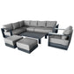 CIEUX Lyon 5 Piece Outdoor Patio Aluminum Metal L Shaped Sectional Sofa, Club Chair, 2 Ottomans, and Coffee Table Set in Midnight Grey with Sunbrella Cushions, image 3