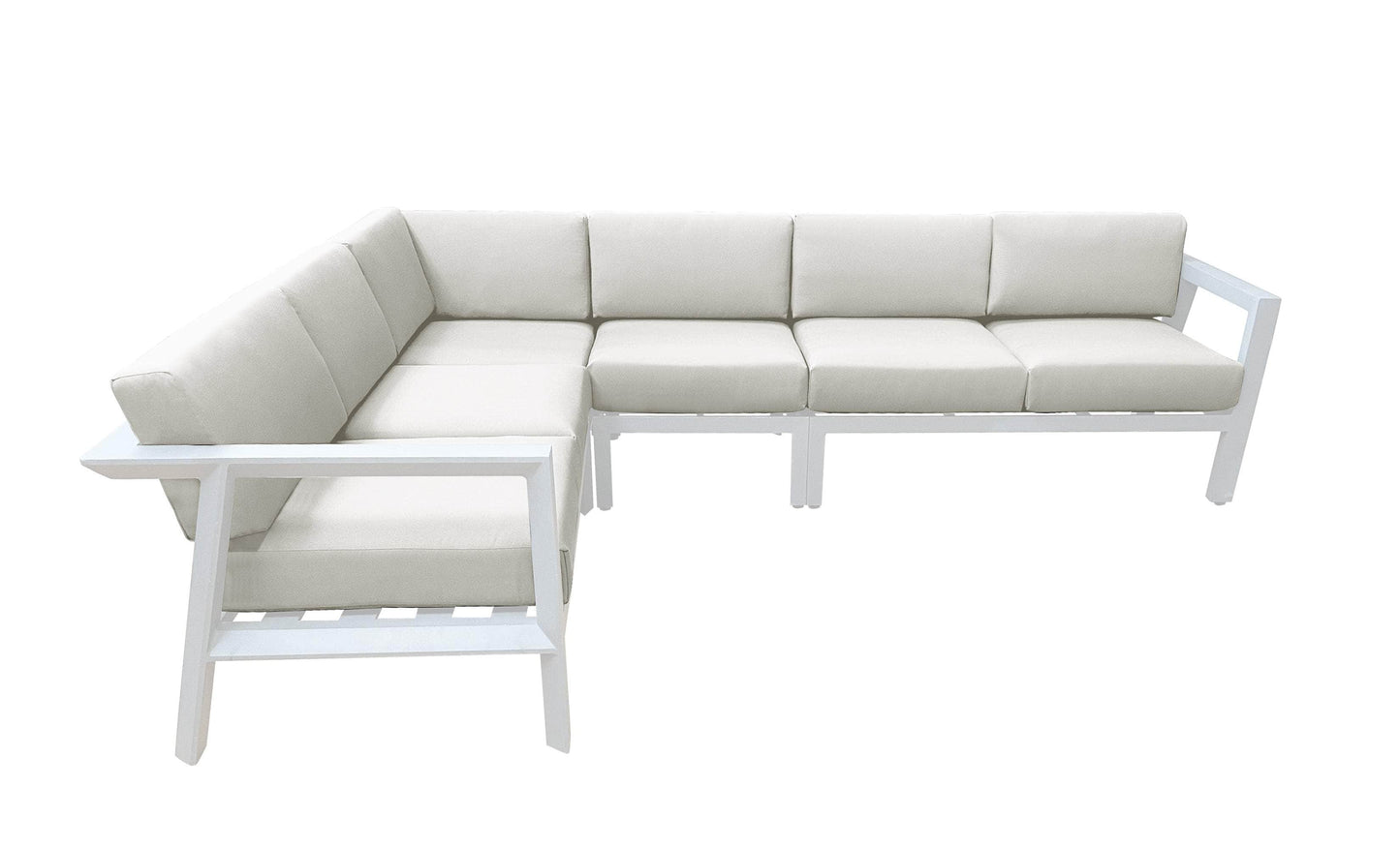 CIEUX Corsica Outdoor Patio Aluminum Metal L Shaped Sectional Sofa in White with Sunbrella Cushions, image 7