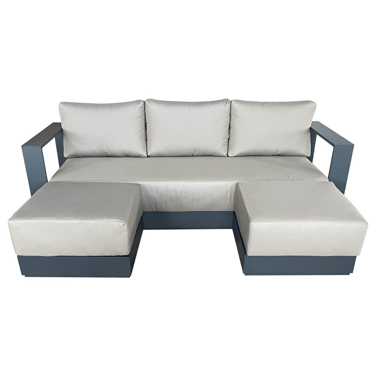 CIEUX Lyon Outdoor Patio Aluminum Metal U Shaped Sectional Sofa in Midnight Grey with Sunbrella Cushions, image 10