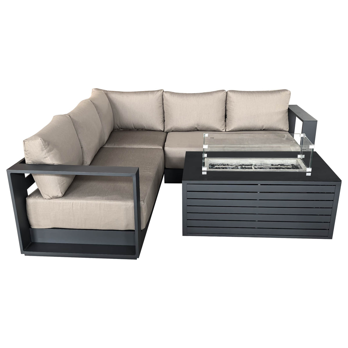 CIEUX Lyon 2 Piece Outdoor Patio Aluminum Metal Corner Sectional and Annency Fire Pit Coffee Table in Midnight Grey with Sunbrella Cushions, image 10
