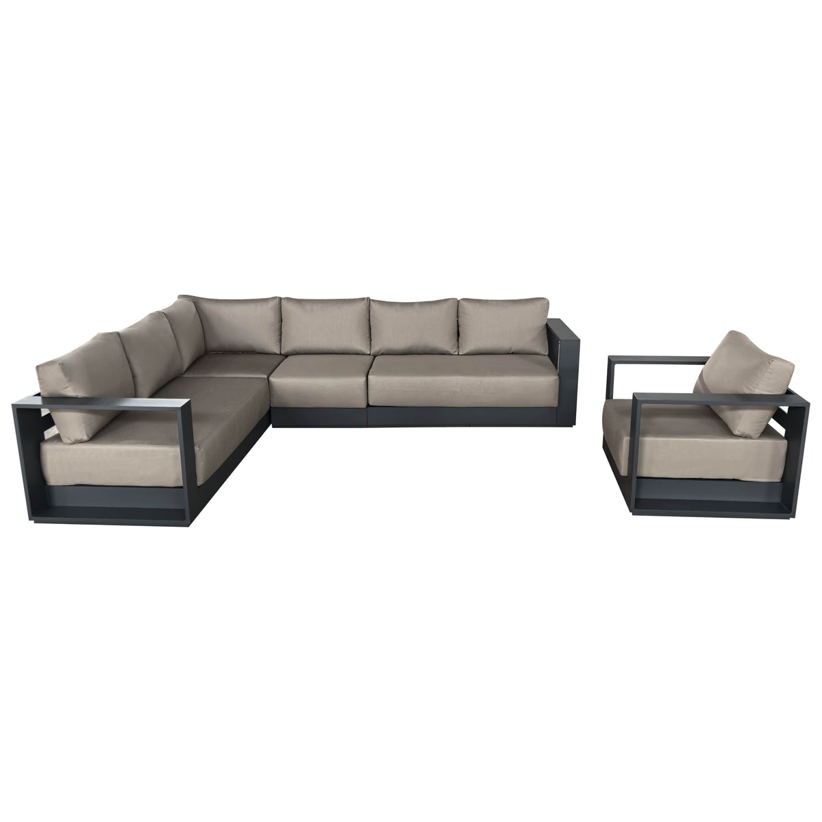 CIEUX Lyon 2 Piece Outdoor Patio Aluminum Metal L Shaped Sectional and Club Chair in Midnight Grey with Sunbrella Cushions, image 10