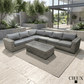 CIEUX Champagne 2 Piece Outdoor Patio Wicker L Shaped Sectional Sofa and Coffee Table Set in Grey with Sunbrella Cushions, image 1