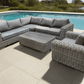 CIEUX Champagne 3 Piece Outdoor Patio Wicker Corner Sectional Sofa, Coffee Table and Club Chair Set in Grey with Sunbrella Cushions, image 2