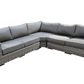 CIEUX Sectional Champagne 3 Piece Outdoor Patio Wicker Corner Sectional Sofa, Coffee Table and Club Chair Set in Grey with Sunbrella Cushions - Available in 2 Colours
