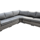 CIEUX Champagne 3 Piece Outdoor Patio Wicker Corner Sectional Sofa, Coffee Table and Club Chair Set in Grey with Sunbrella Cushions, image 4