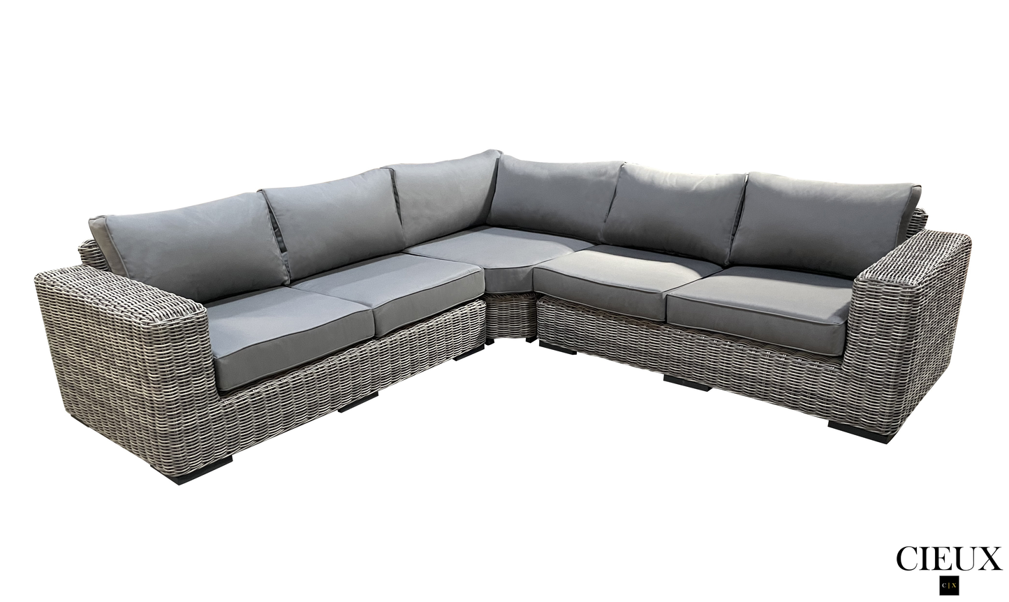 CIEUX Champagne Outdoor Patio Wicker Corner Sectional Sofa in Grey with Sunbrella Cushions, image 3