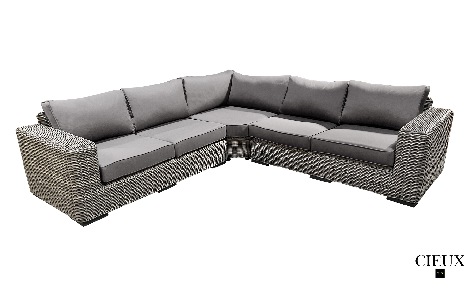 CIEUX Champagne Outdoor Patio Wicker Corner Sectional Sofa in Grey with Sunbrella Cushions, image 7