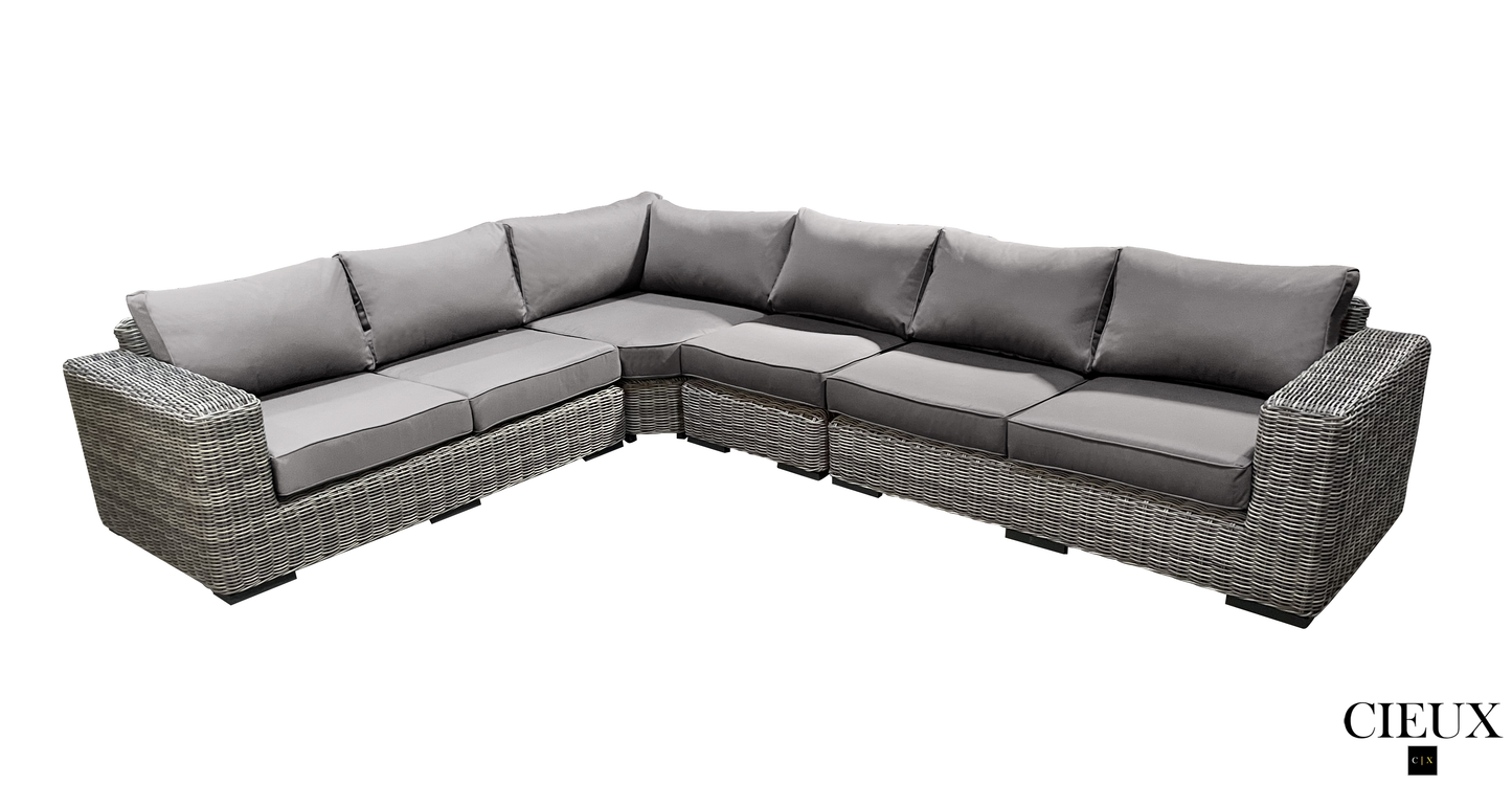 CIEUX Champagne Outdoor Patio Wicker L Shaped Sectional Sofa in Grey with Sunbrella Cushions, image 7