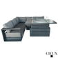 CIEUX Lyon 2 Piece Outdoor Patio Aluminum Metal Corner Sectional and Alsace Fire Pit Adjustable Height Table in Midnight Grey with Sunbrella Cushions in Canvas Charcoal, image 4