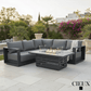 CIEUX Lyon 2 Piece Outdoor Patio Aluminum Metal Corner Sectional and Alsace Fire Pit Adjustable Height Table in Midnight Grey with Sunbrella Cushions in Canvas Charcoal, image 1