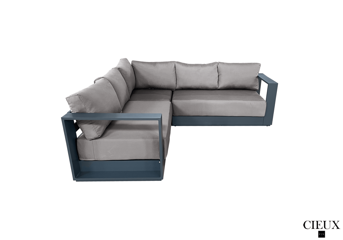 CIEUX Lyon 2 Piece Outdoor Patio Aluminum Metal Corner Sectional and Annency Fire Pit Coffee Table in Midnight Grey with Sunbrella Cushions, image 12