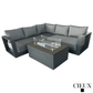 CIEUX Lyon 2 Piece Outdoor Patio Aluminum Metal Corner Sectional and Annency Fire Pit Coffee Table in Midnight Grey with Sunbrella Cushions in Canvas Charcoal, image 2