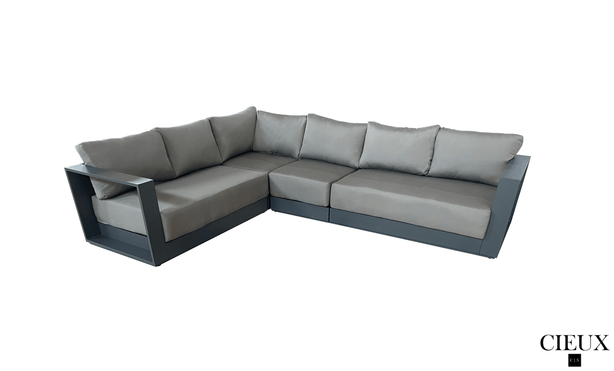 CIEUX Lyon 2 Piece Outdoor Patio Aluminum Metal L Shaped Sectional Sofa and Coffee Table Set in Midnight Grey with Sunbrella Cushions, image 4