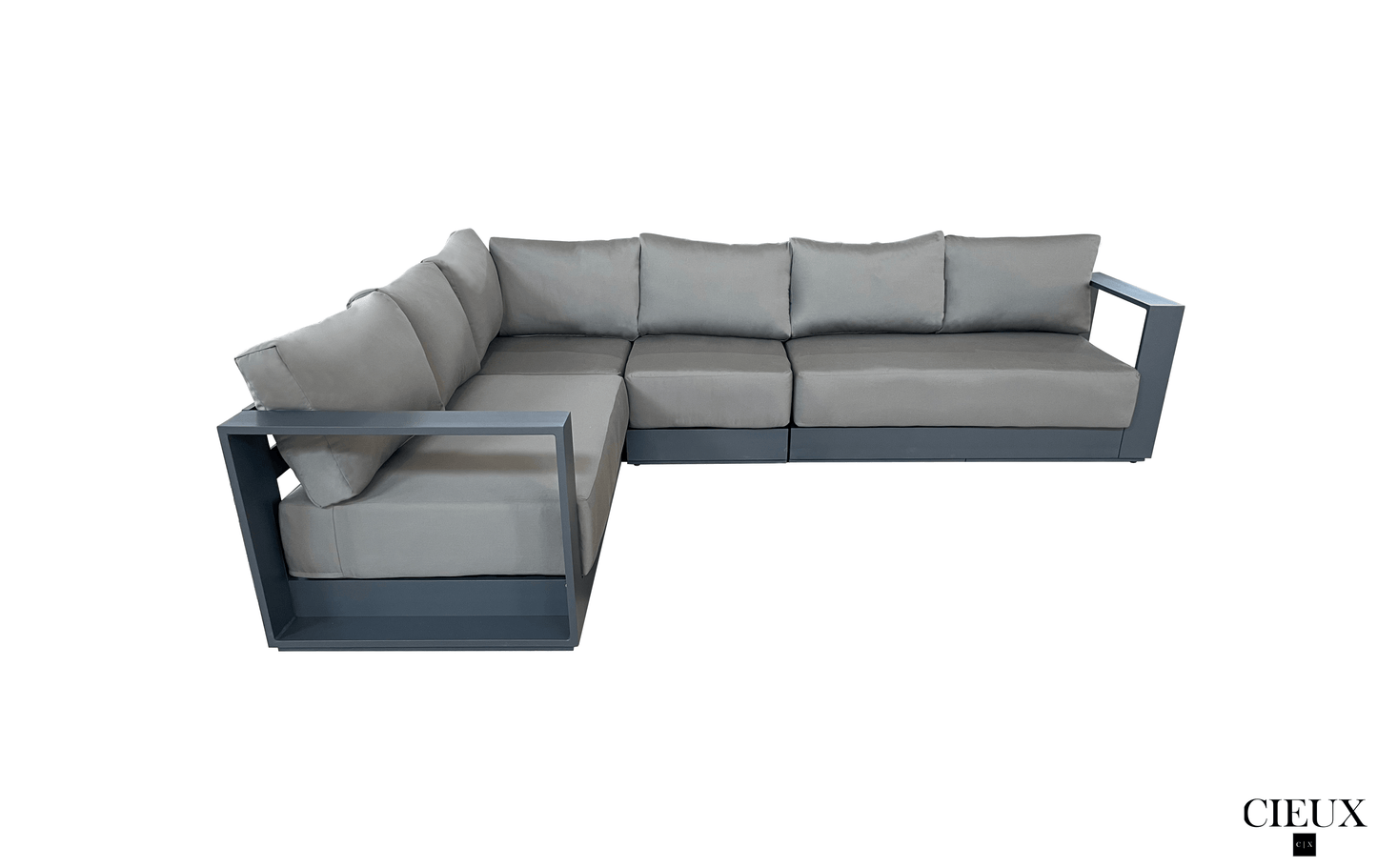 CIEUX Sectional Lyon 2 Piece Outdoor Patio Aluminum Metal L-Shaped Sectional Sofa and Coffee Table Set in Midnight Grey with Sunbrella Cushions - Available in 2 Colours