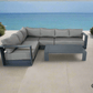 CIEUX Lyon 2 Piece Outdoor Patio Aluminum Metal L Shaped Sectional Sofa and Coffee Table Set in Midnight Grey with Sunbrella Cushions, image 2