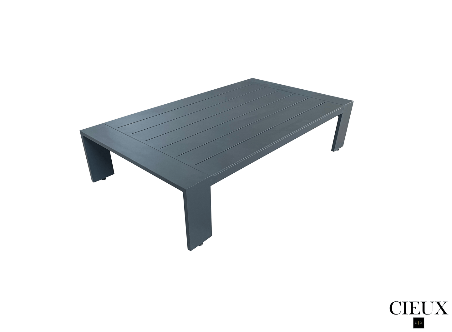 CIEUX Sectional Lyon 3 Piece Outdoor Patio Aluminum Metal L-Shaped Sectional Sofa, Coffee Table and Club Chair Set in Midnight Grey with Sunbrella Cushions - Available in 2 Colours