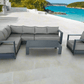 CIEUX Lyon 3 Piece Outdoor Patio Aluminum Metal L Shaped Sectional Sofa, Coffee Table and Club Chair Set in Midnight Grey with Sunbrella Cushions, image 2