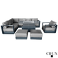 CIEUX Sectional Lyon 5 Piece Outdoor Patio Aluminum Metal L-Shaped Sectional Sofa, Club Chair, 2 Ottomans, and Alsace Fire Pit Adjustable Height Table in Midnight Grey with Sunbrella Cushions - Available in 2 Colours